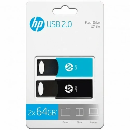 Pendrive HP v212w 64GB USB 2.0 Pack 2 Unidades Negro/Azul