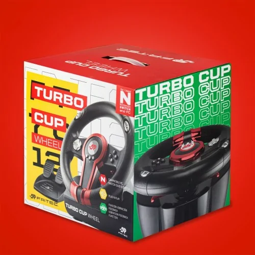 FR-TEC Turbo cup Negro, Rojo Volante + Pedales Nintendo Switch, Nintendo Switch Lite, PC