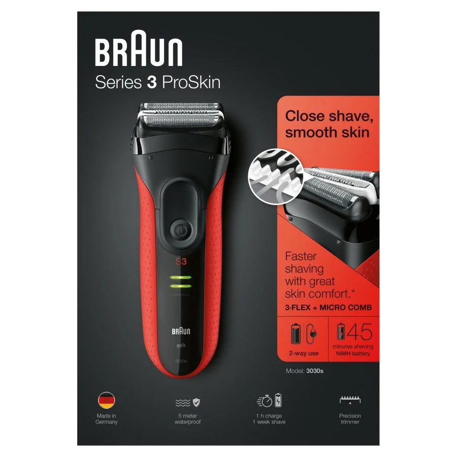 Disminución lila escribir Comprar Braun Series 3 3030s Máquina de afeitar de láminas Recortadora  Negro, Rojo