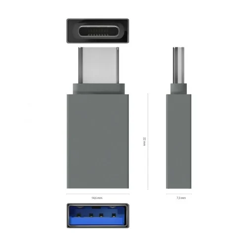 AISENS Mini Adaptador Aluminio USB 3.2 Gen1 3A, Tipo
