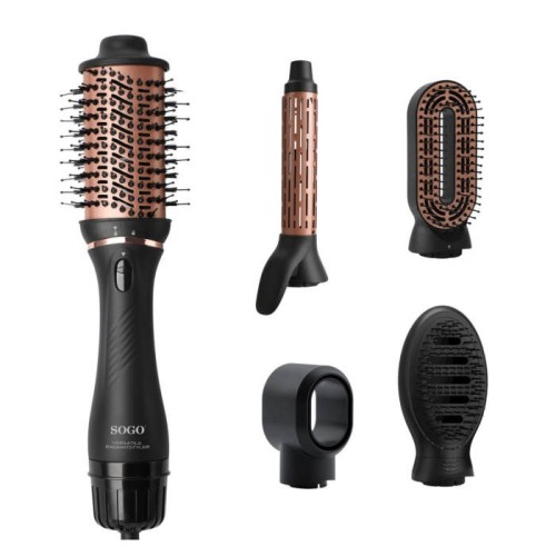 Sogo SEC-SS-3725 Utensilio de peinado Herramienta de peinado con múltiples accesorios Caliente Negro 1200 W 1,8 m