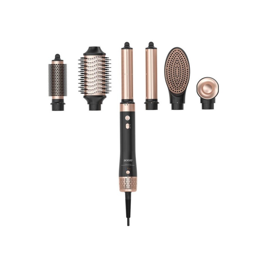 Sogo SEC-SS-3730 Utensilio de peinado Herramienta de peinado con múltiples accesorios Caliente Negro, Oro 1400 W 1,8 m