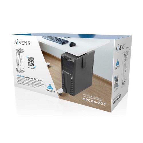 AISENS Soporte Giratorio Antirrobo y Altura Personalizable para CPU para Montaje por Debajo de Escritorio o a La Pared