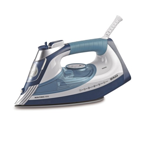 Sogo PLA-SS-6385 plancha Plancha vapor-seco Suela de cerámica 3000 W Azul, Blanco