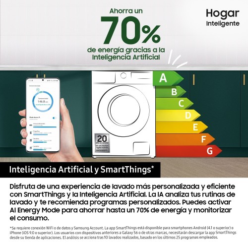 Samsung Lavadora AI 10Kg AI EcoBubble™ Clase A Blanca WW10FG5U34AEEC