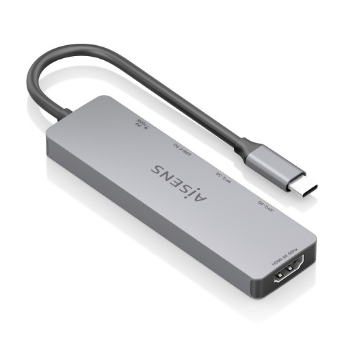 AISENS USB-C Dock 5 en 1, USB-C a 1xHDMI 2xUSB-A 1xUSB-C 1xUSB-C PD, Gris, 15cm
